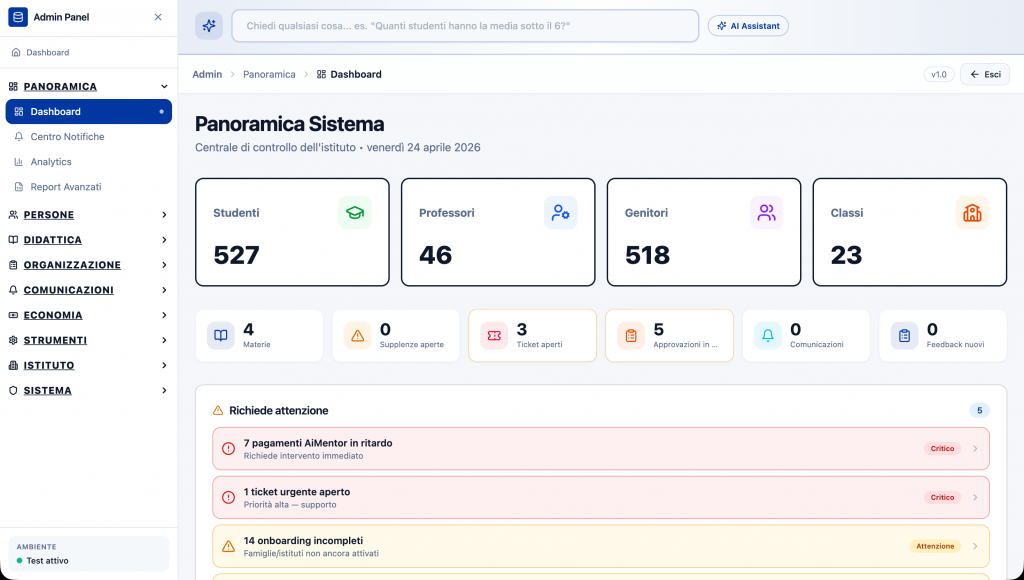 Immagine reale del nostro gestionale scolastico di come appare realmente